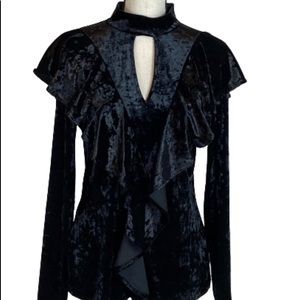 Bisou Bisou Black Crushed Velvet long sleeve top